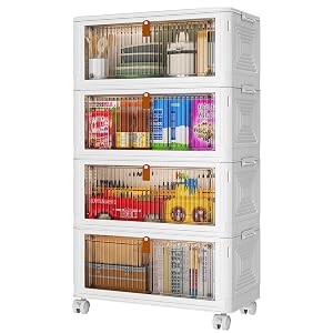 4 Tier Plastic Storage Bins with Lids 35QT Stackable Storage Containers with Wheels Folding Storage Boxes Collapsible Storage