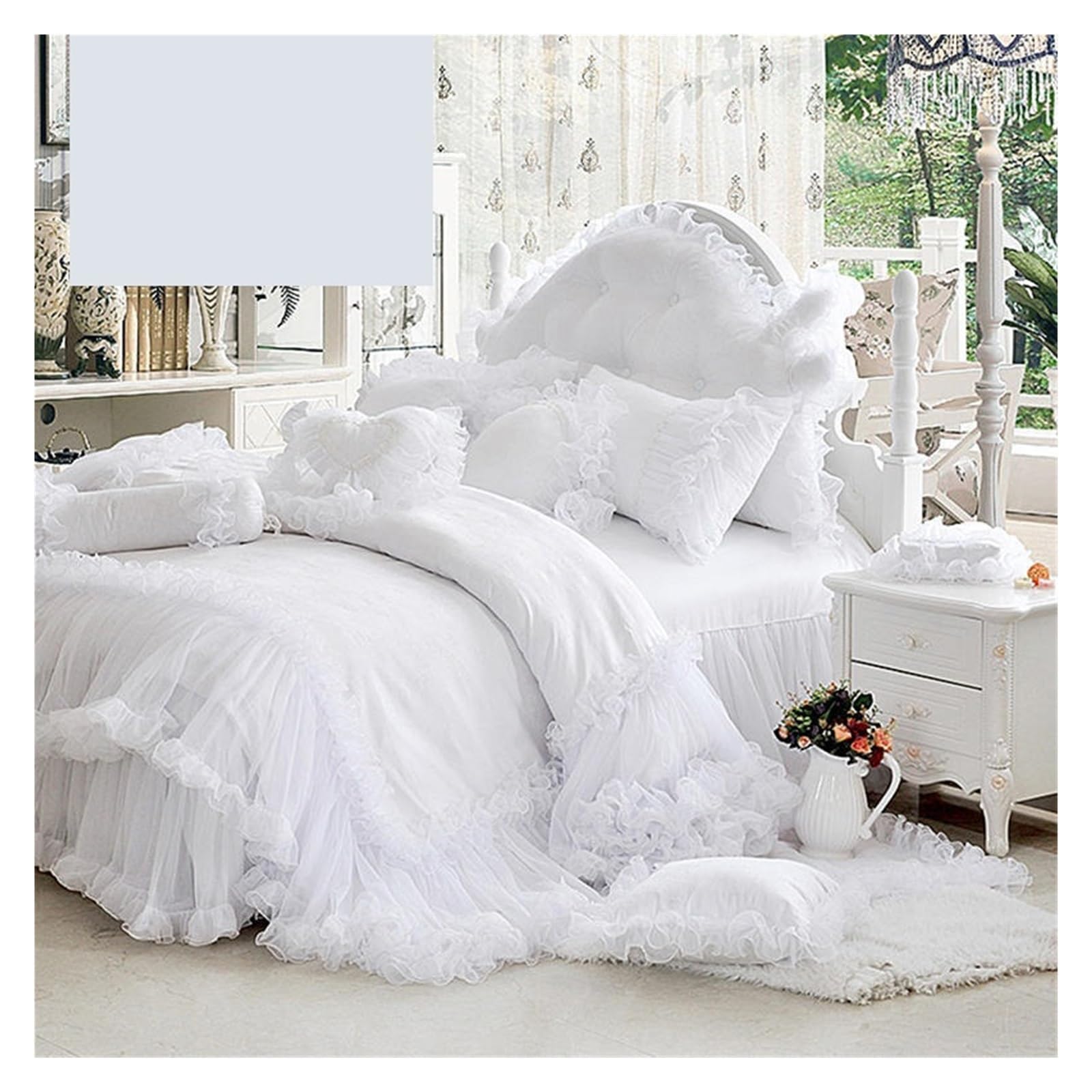 GCYEIDMA Ruffle Duvet Cover Jacquard Satin Cotton Duvet Cover Sets Wedding Bed Set Lace Ruffle Bedding Bedspread Skirt Pillowcases(BED SKIRT_KING 2.0M BED 4PCS)
