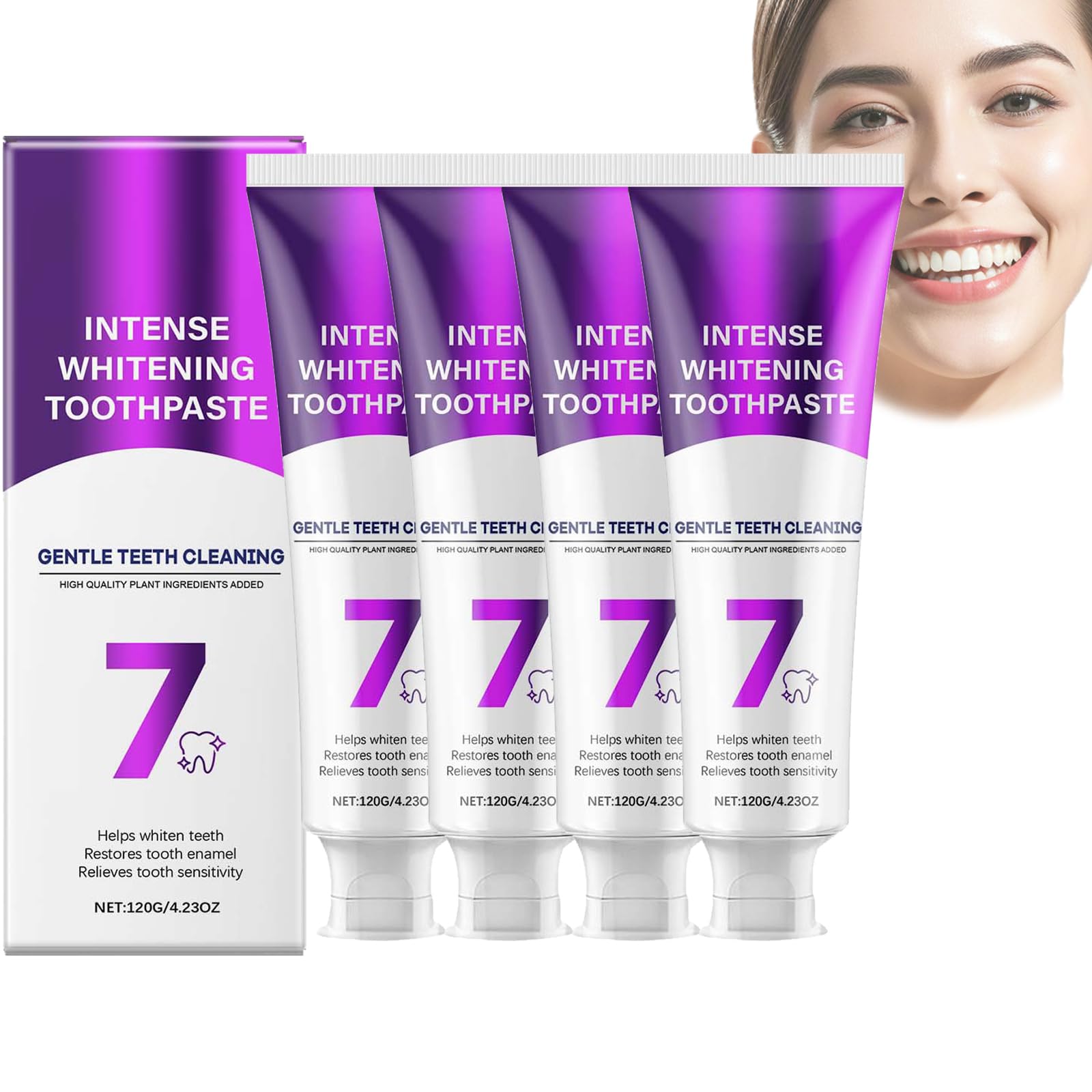 Dentifricio intensivo di 7-Pro, dentifricio sbiancante per denti, smacchiatore profondo, dentifricio sensibile sbiancante, con 7 probiotici per gengive sane, senza fluoro e menta fresca (4)