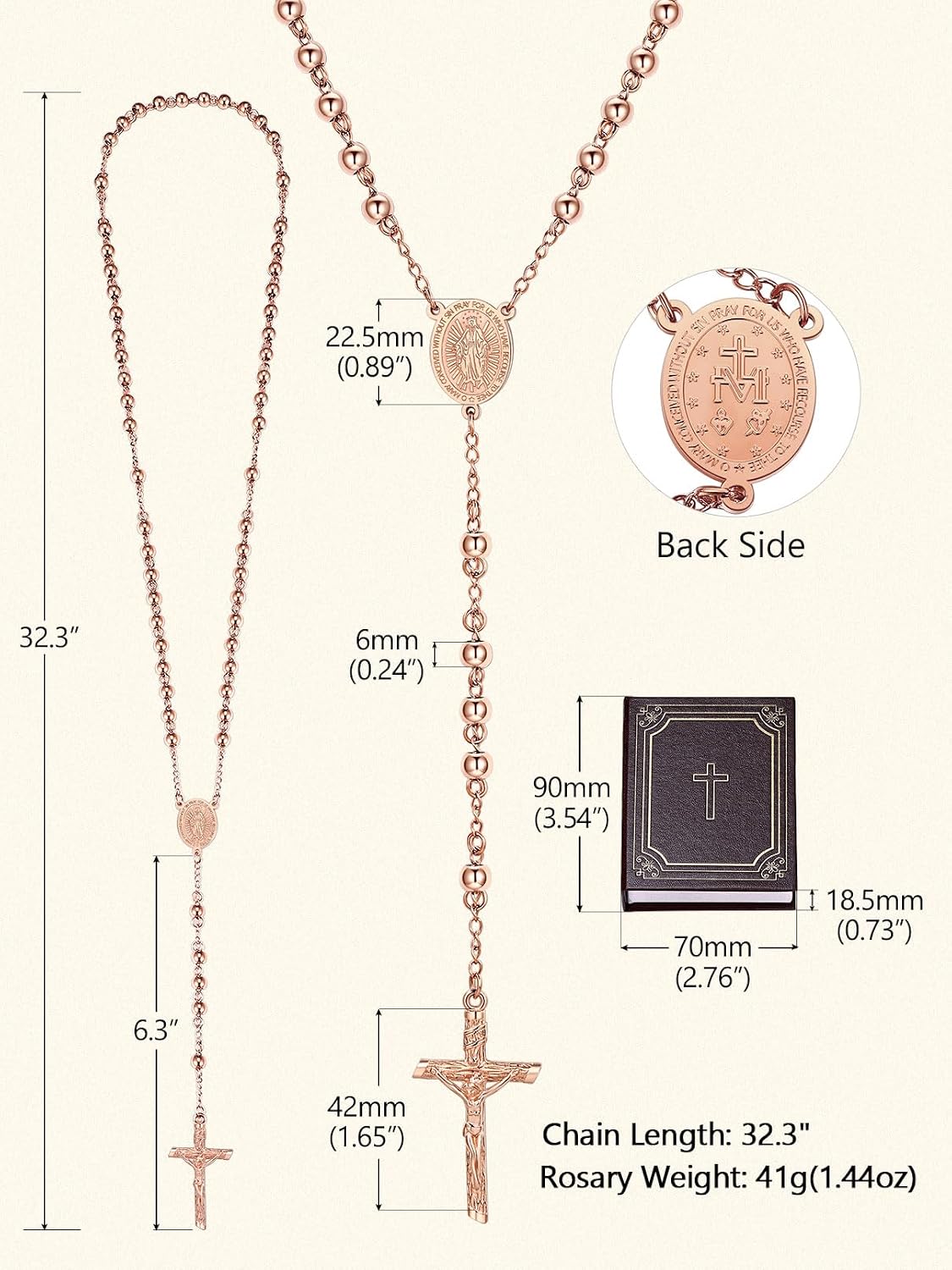 FaithHeart Virgin Mary Rosary for Women, Gold/Silver/Rose Gold/Black Stainless Steel Rosary Necklace for Women Dainty Catholic Gifts with Pray Card and Gift Box