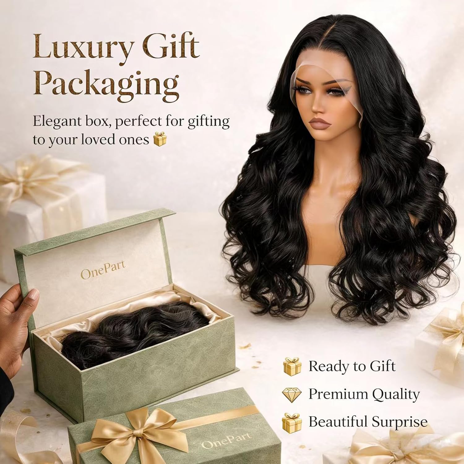 OnePart 13x4 Body Wave Lace Front Wig Human Hair 16 Inch, 180% Density HD Transparent Lace Frontal, Pre Plucked with Baby Hair, Bleached Knots, Natural Black Glueless Wig for Women