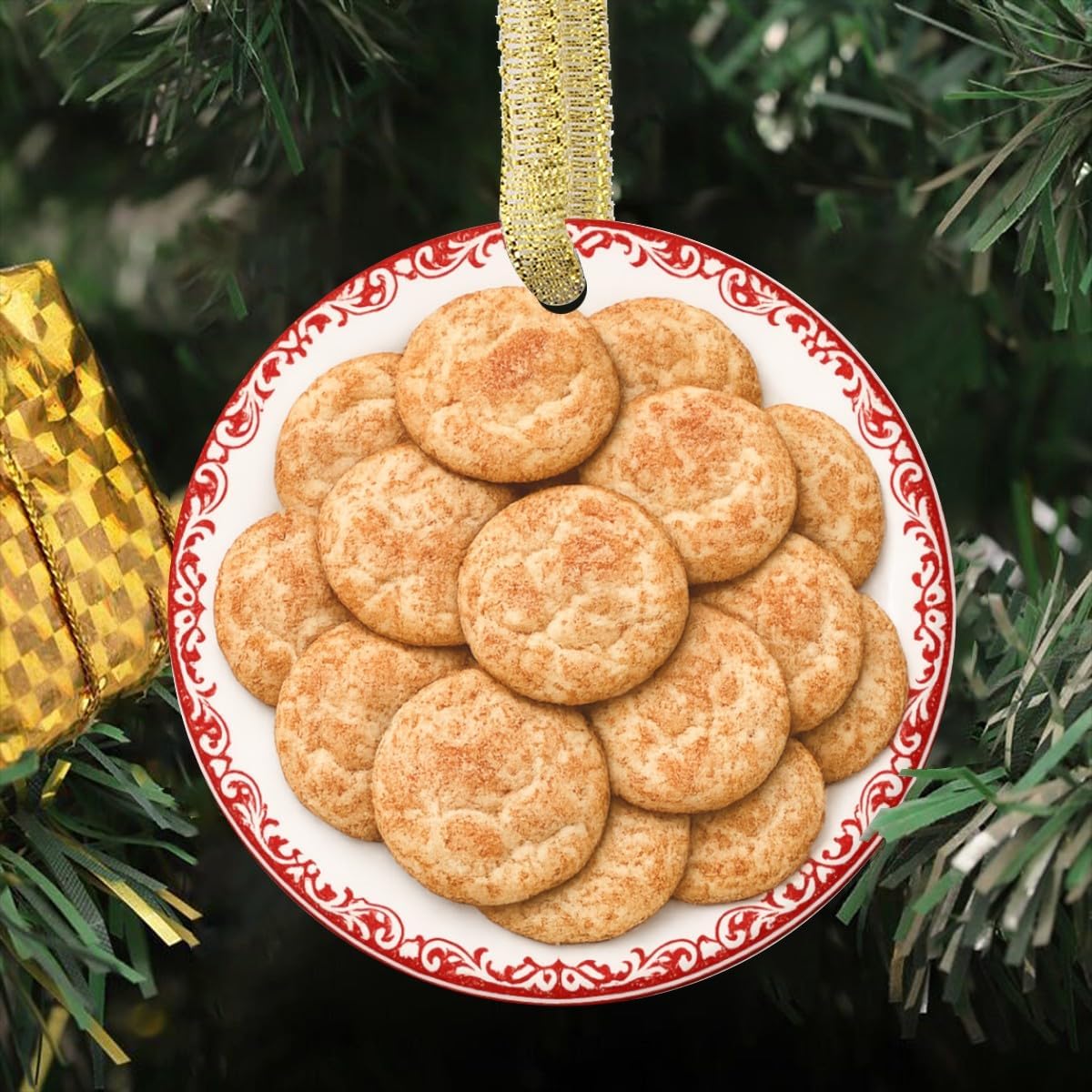Snickerdoodle Cookies, Cinnamon Sugar Cookie Lover Bakery Pastry Dessert Baking Personalized Food Flat Printed Image on Ceramic Ornament – NOT 3D, Custom Text Back, Christmas Ornament