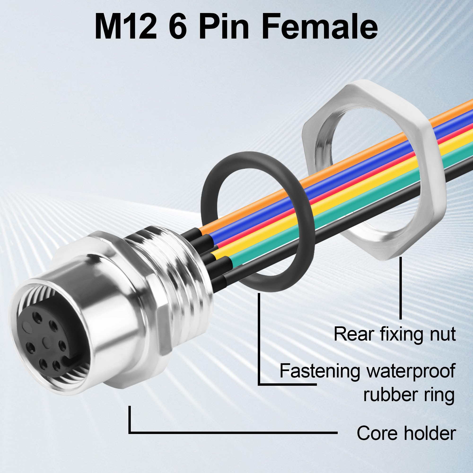 M12 6-poliger Buchsenstecker-Kabel, A-codiert IP67 wasserdichter Luftfahrt-Pin zu blankem Draht, 22AWG verzinnter Kupfersensor-Kabel für PCB-Platine 12CM/4,72 Zoll 2 Stück