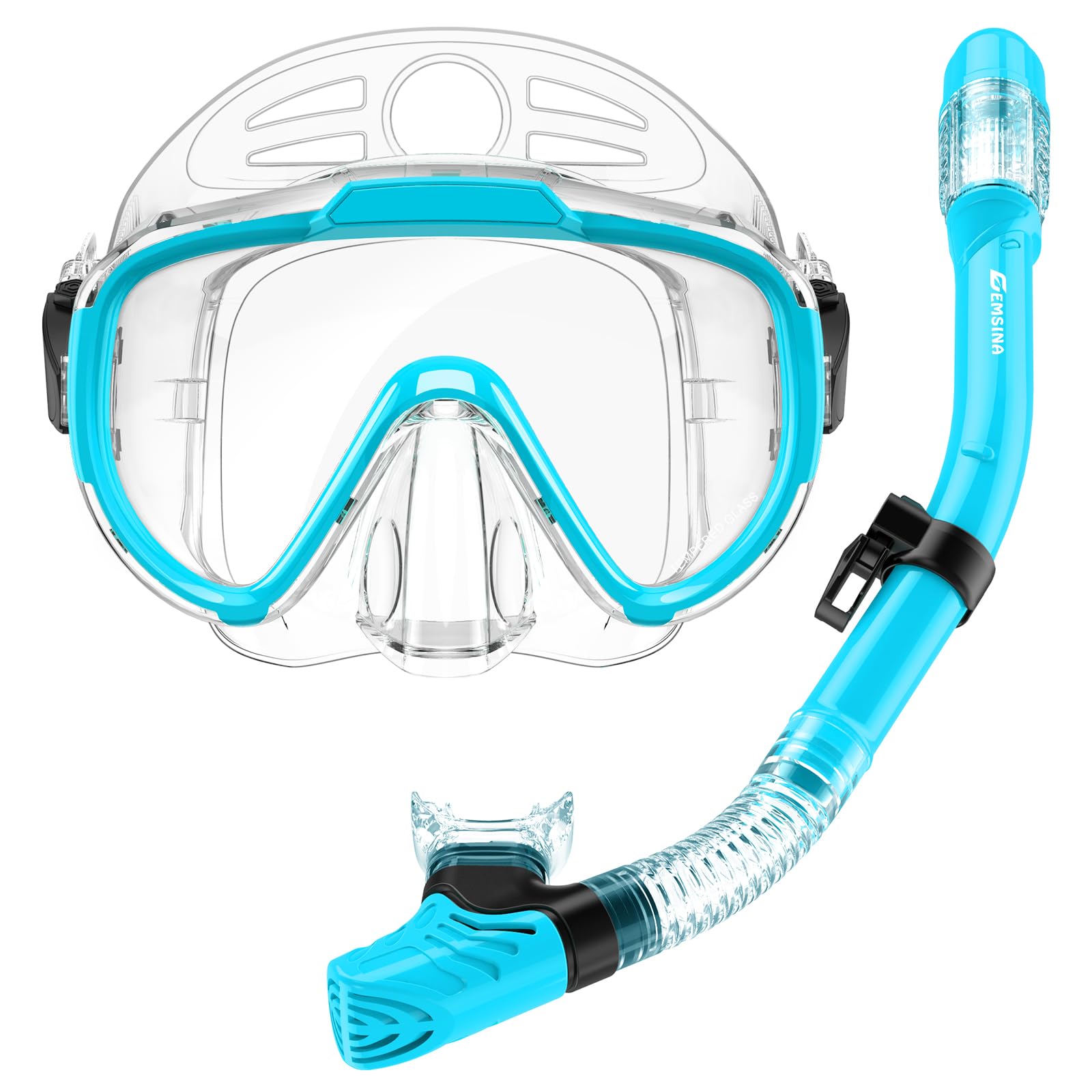 EMSINA Dry Snorkel Set,Panoramic Wide View,Anti-Fog Scuba Diving Mask,Professional Snorkeling Gear