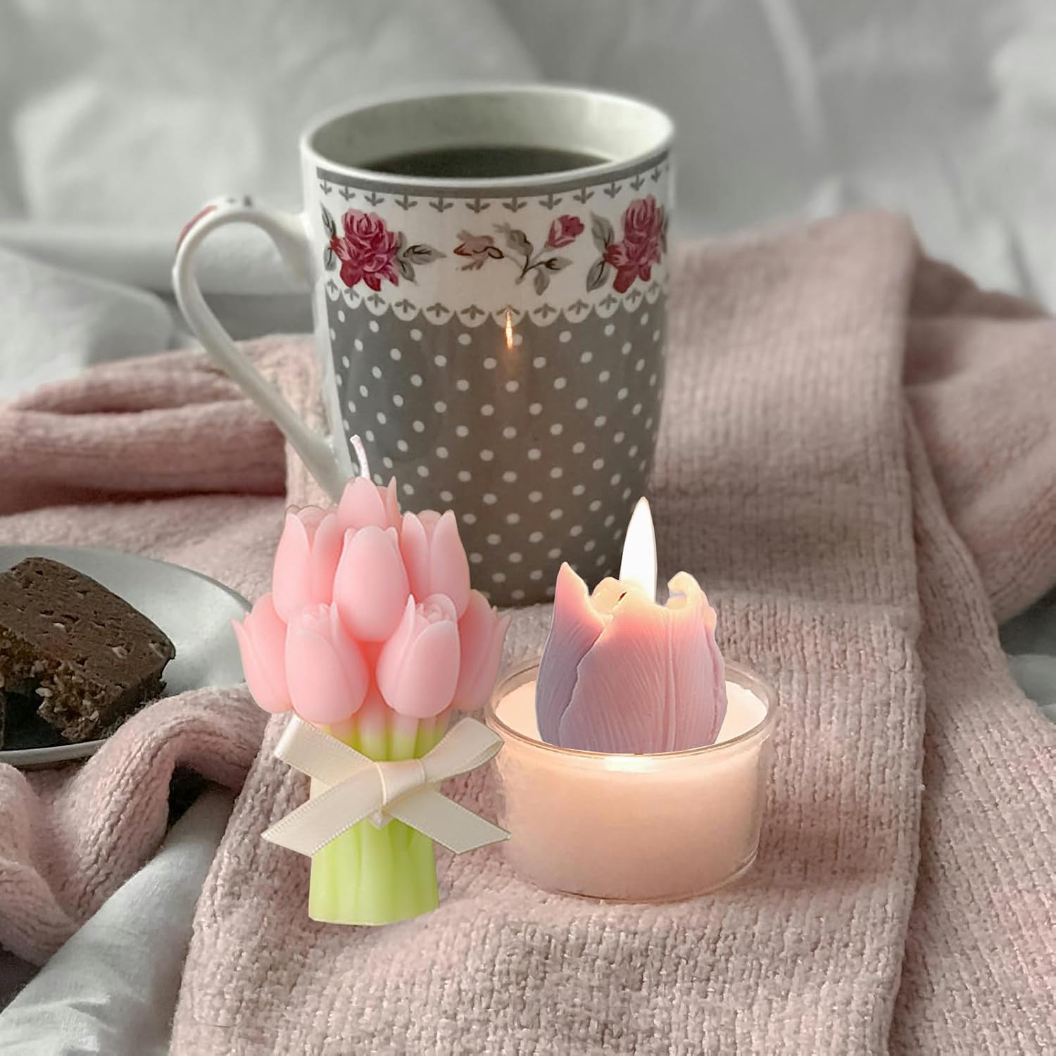 3 Pcs Tulip Bouquet Silicone Candle Molds Tulip Flower Candle Mold with Mold Punch&candlewick Hook Needle for Candle Making Handmade Plaster Craft Soap Making Home Decorating image 5