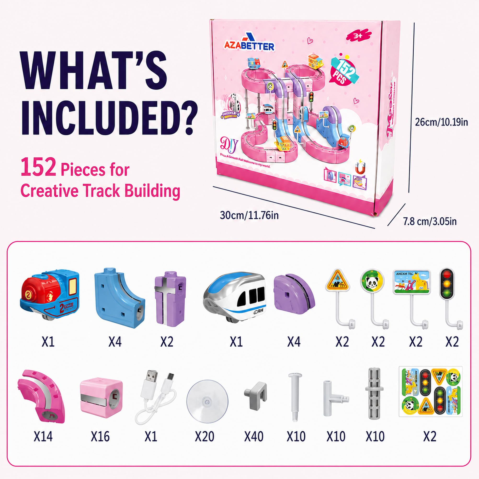 Magnetic Electric Train Set, 152 Pieces, 2 Motorized Vehicle -2