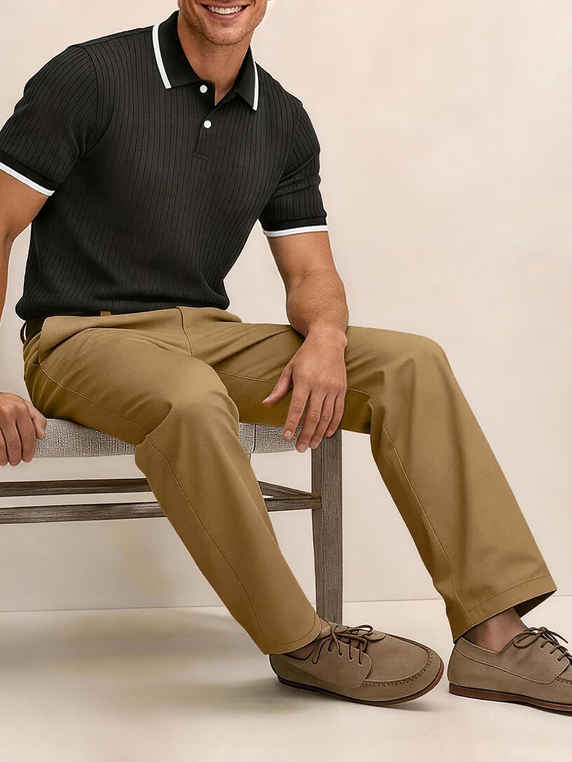Comdecevis Men's Comfy Stretch Khaki Pants Relaxed Fit Cotton Chino Pants with Elastic Waist
