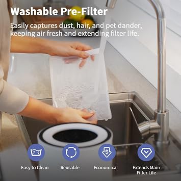 Afloia Air Purifier for Home, 4-in-1 Washable Filter for Allergies, Covers Up to 1076 ft2, Quiet Operation, Auto Shut-Off & Night Light, Removes Pet Dander, Pollen, Dust, Mold, and Smoke,Black
