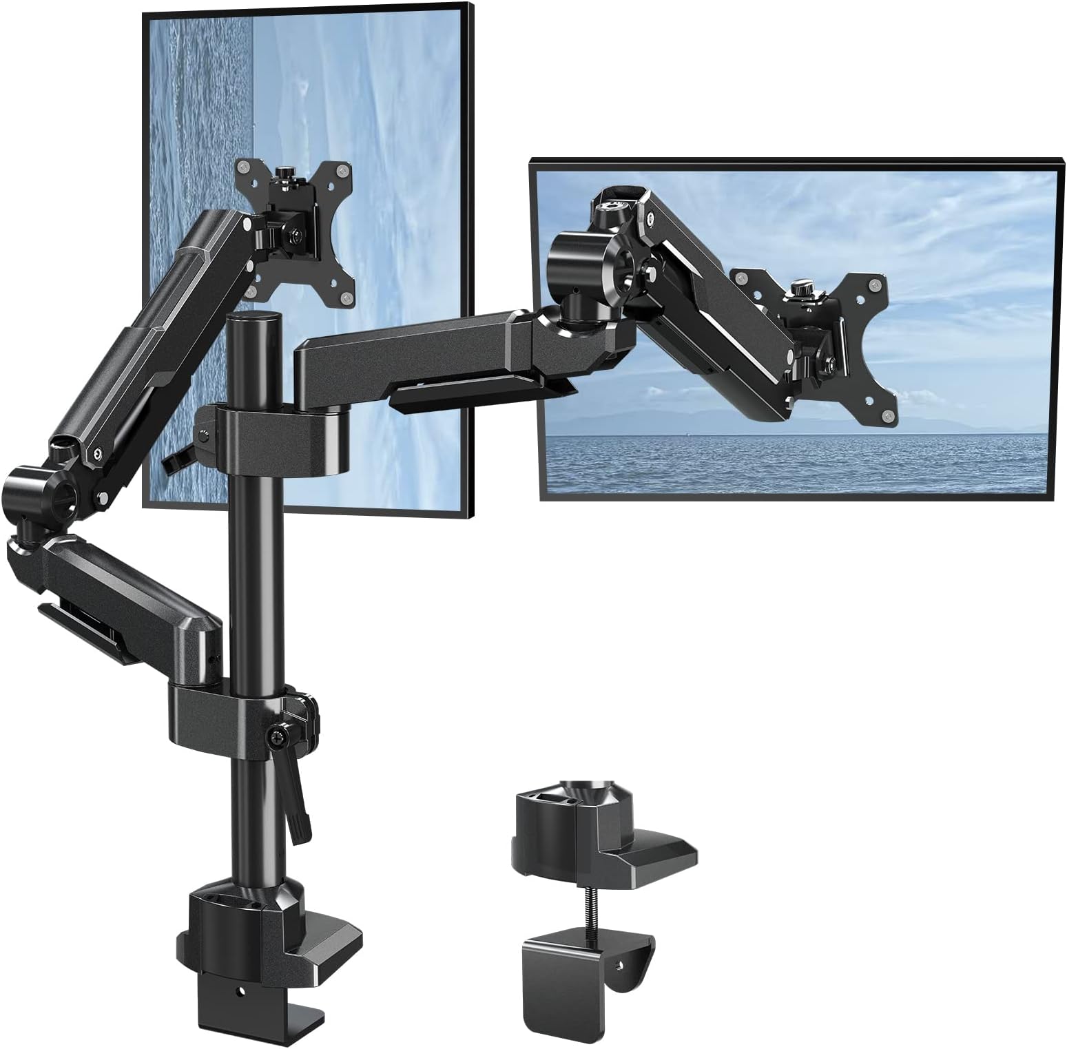 MOUNT PRO Dual Monitor Mount Fits up to 32 inch, 22 lbs Computer Screen Each, Cast Aluminum Height Adjustable Monitor Arm, Full Articulating Gas Spring Monitor Desk Mount, VESA Mount 75x75mm/100x100mm