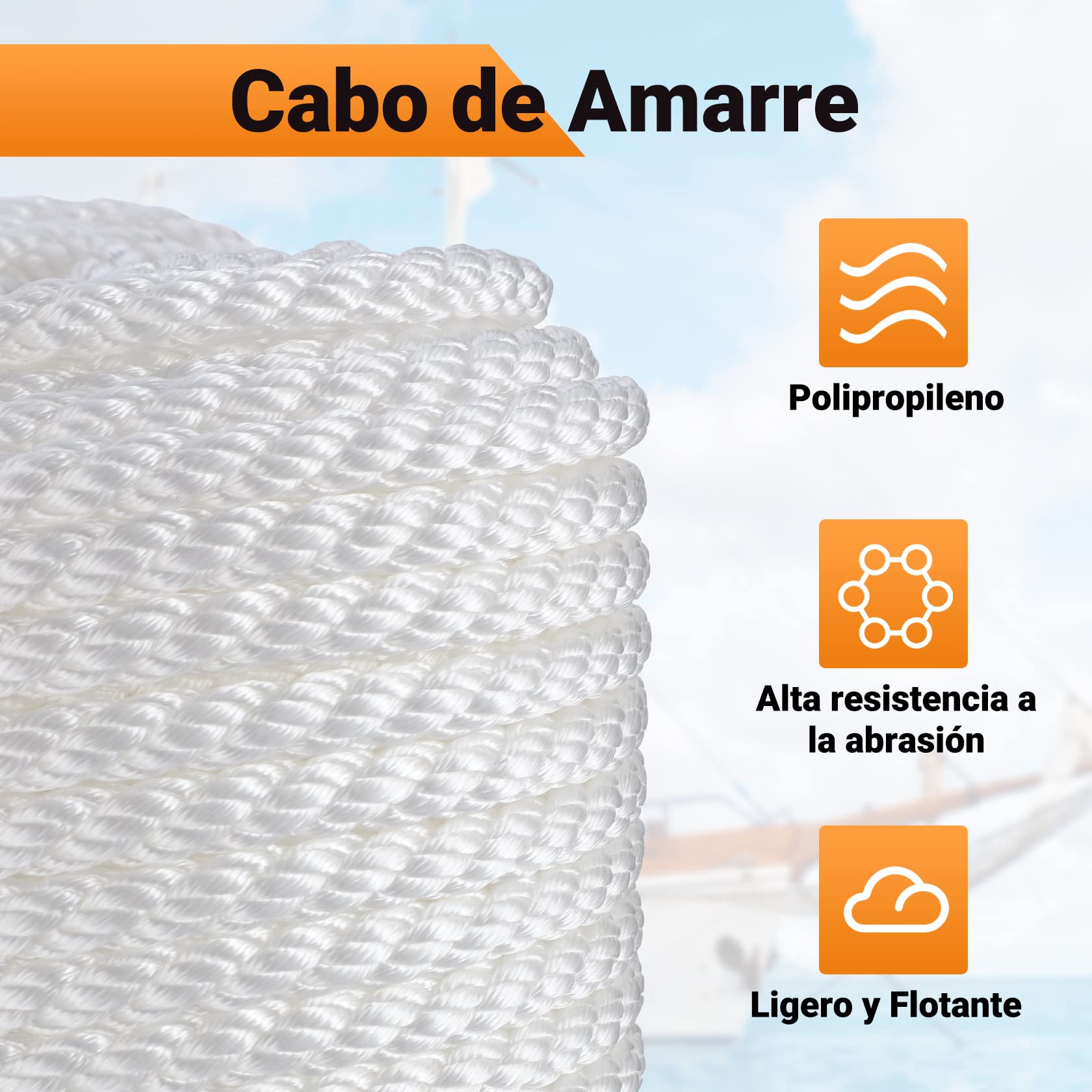 CarBole Cuerda de barco, cuerda de amarre, cuerda de muelle multifuncional de 12 mm x 91 m para supervivencia, navegación, deportes, camping, vela, senderismo (blanco) (5600 libras)