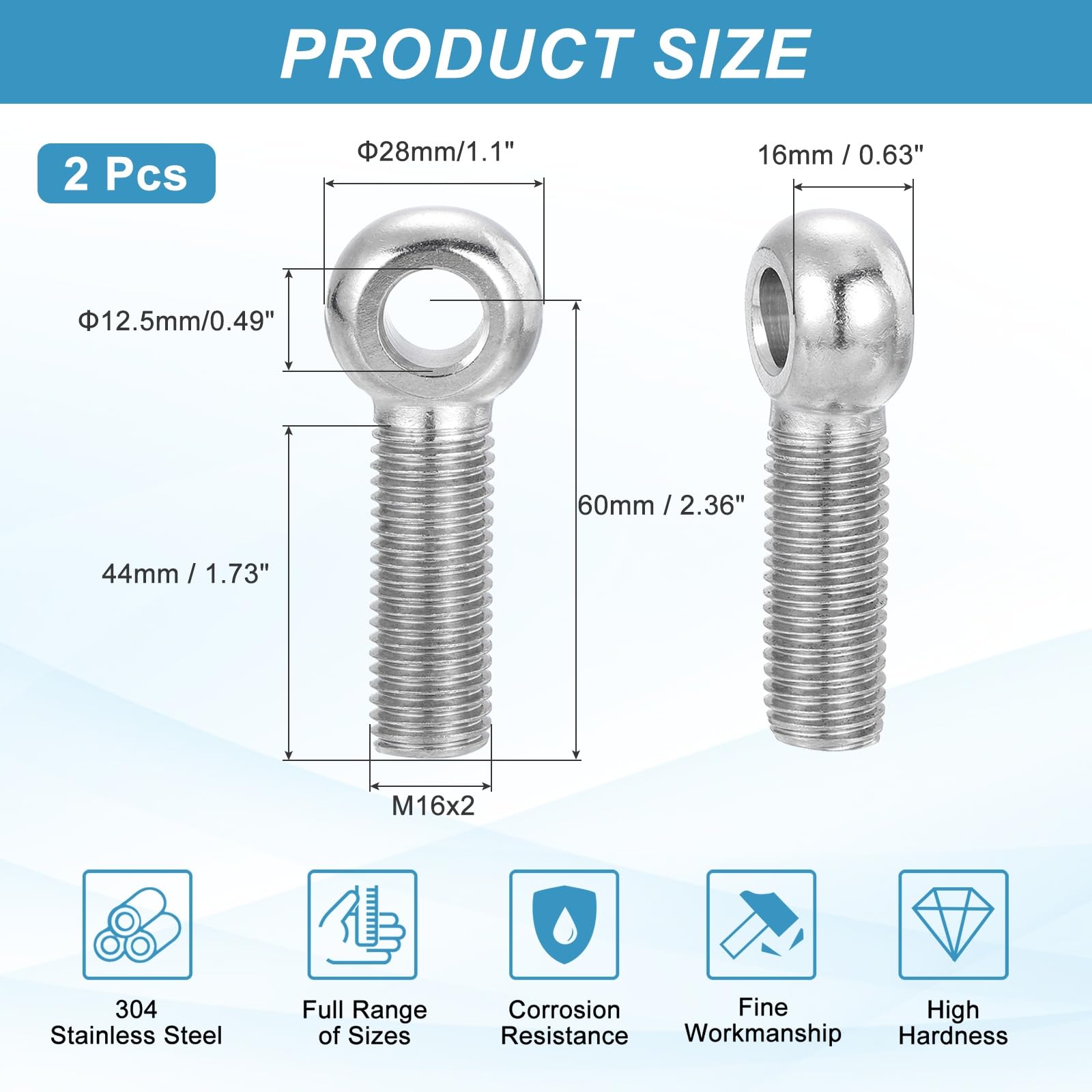 PATIKIL 2 Pcs M16x60mm Shoulder Swing Lifting Eye Bolt - Image 2