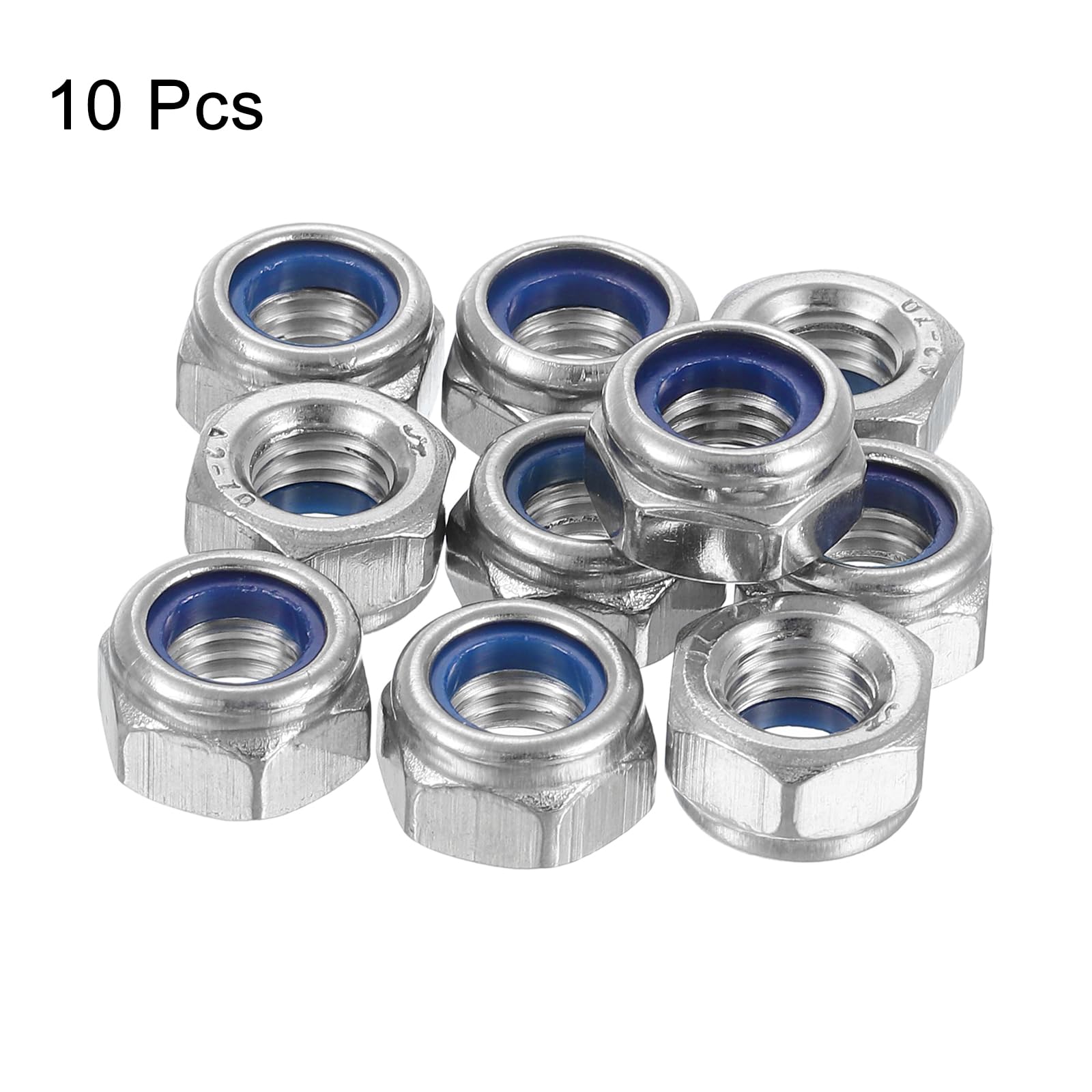 QUARKZMAN Mano Sinistra Blocco Dadi M8x1,25mm 304 Acciaio Inox Filettatura Esagono Nylon Inserto Blocco Dado per Assemblaggio e Fissaggio Argento 10pz