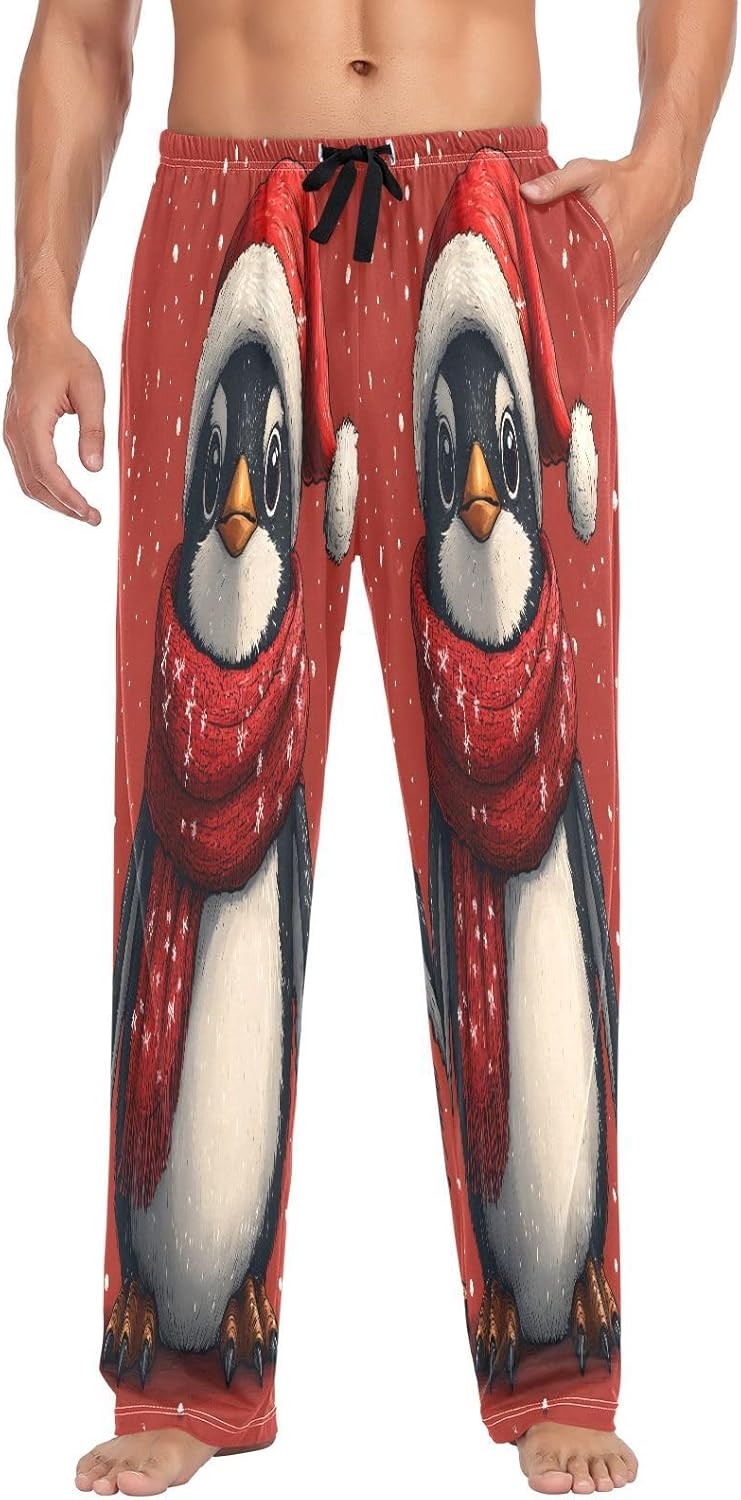 ALAZA Christmas Penguin Men's Pajama Pants Men Cotton Pajama Bottoms with Pockets, S