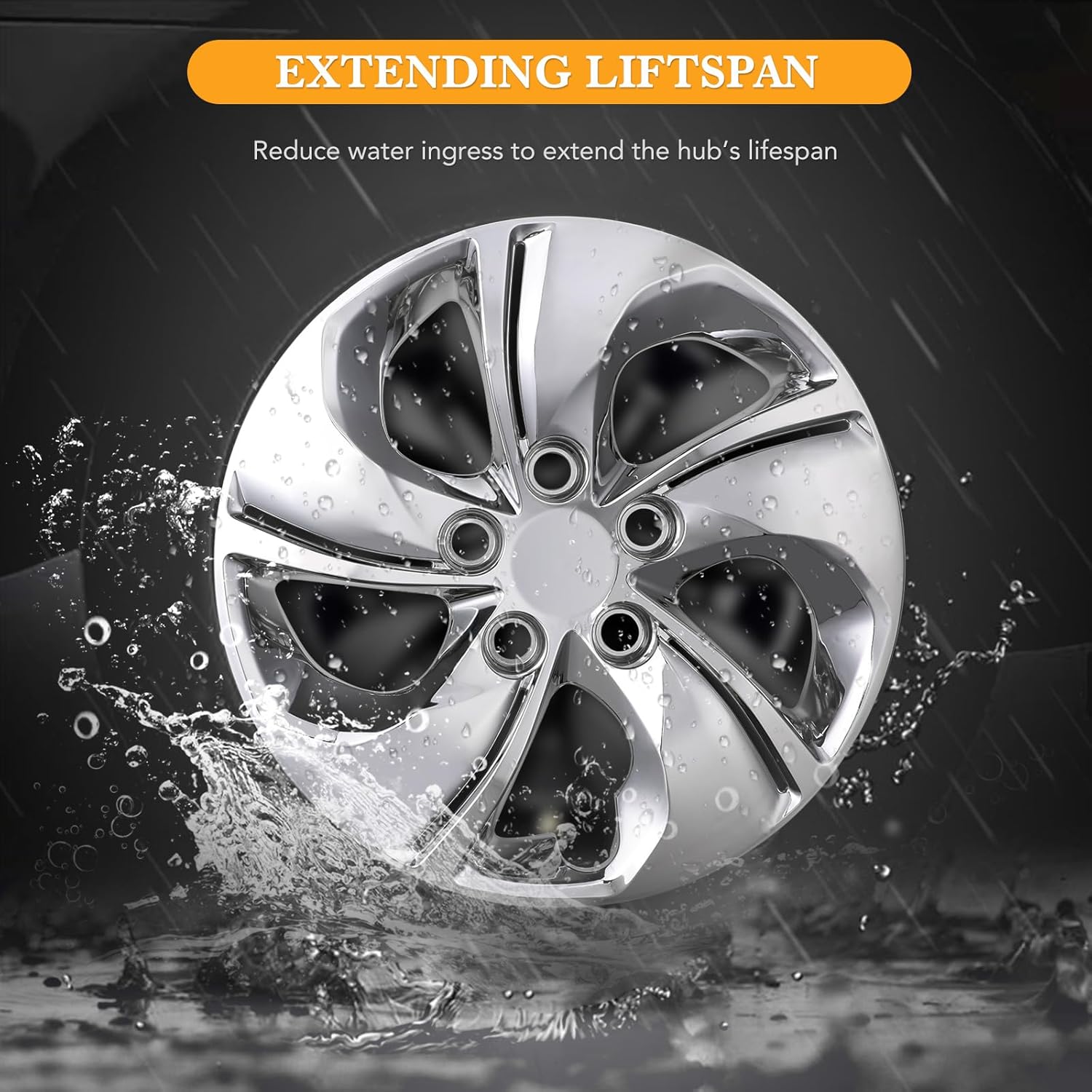 15” Chrome Finish Hubcaps for 2013-2015 Honda Civic Sedan, 2013 Honda Civic Coupe, Steel Wheels - Set of 4, Bolt-on Design Wheel Rim Covers, ABS&PC Material Hub Caps, 15-Inch Chrome Finish