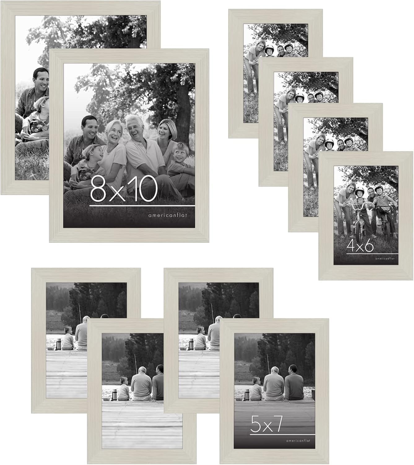 Americanflat Set of 10 Picture Frames with Shatter-Resistant Glass - Gallery Wall Frame Set with Two 8x10, Four 5x7 and Four 4x6 Frames - Signature Collection - Light Wood