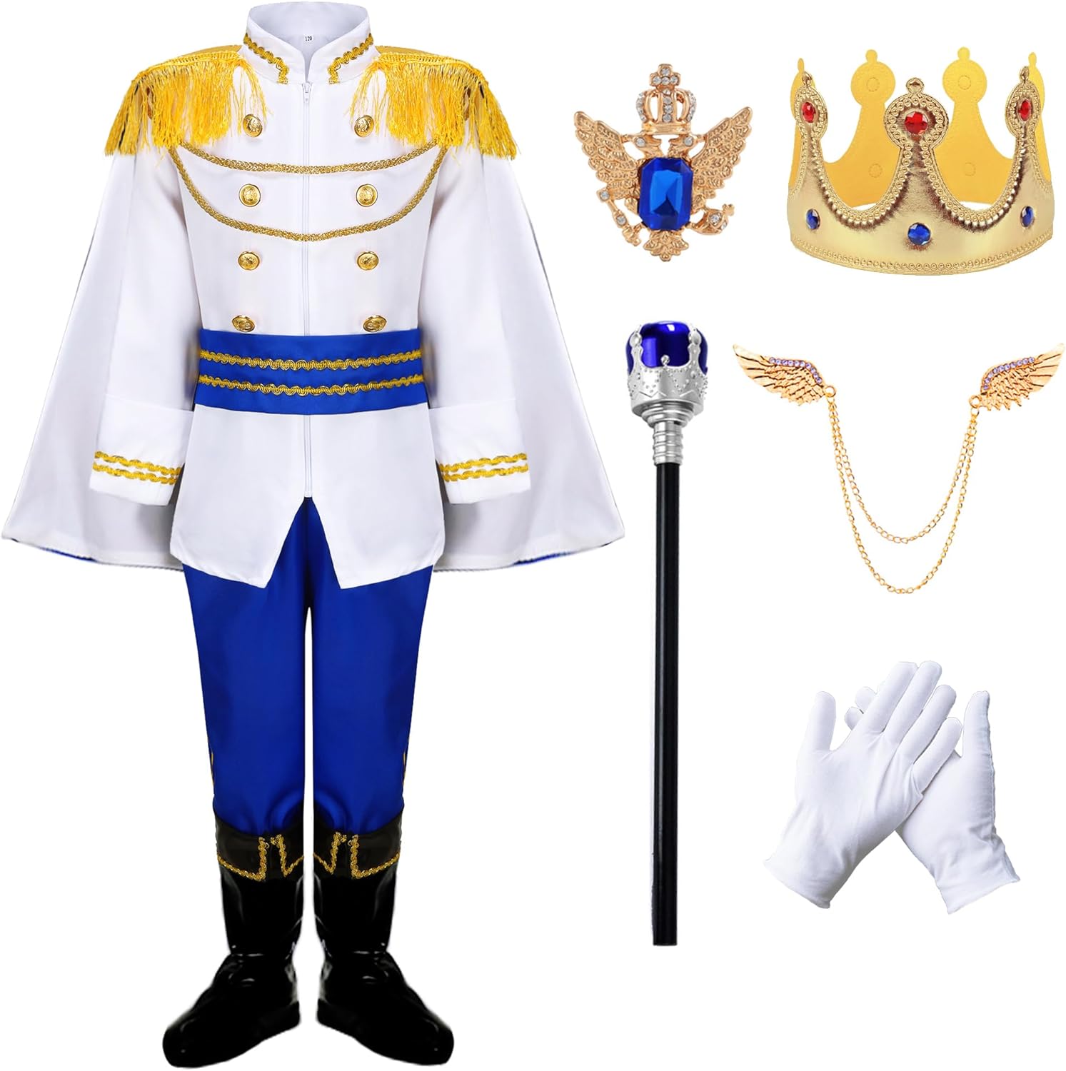Boys Prince Charming Costume Cosplay Dress-Up Medieval Royal King Outfits for Kids 3-4 Years Blue