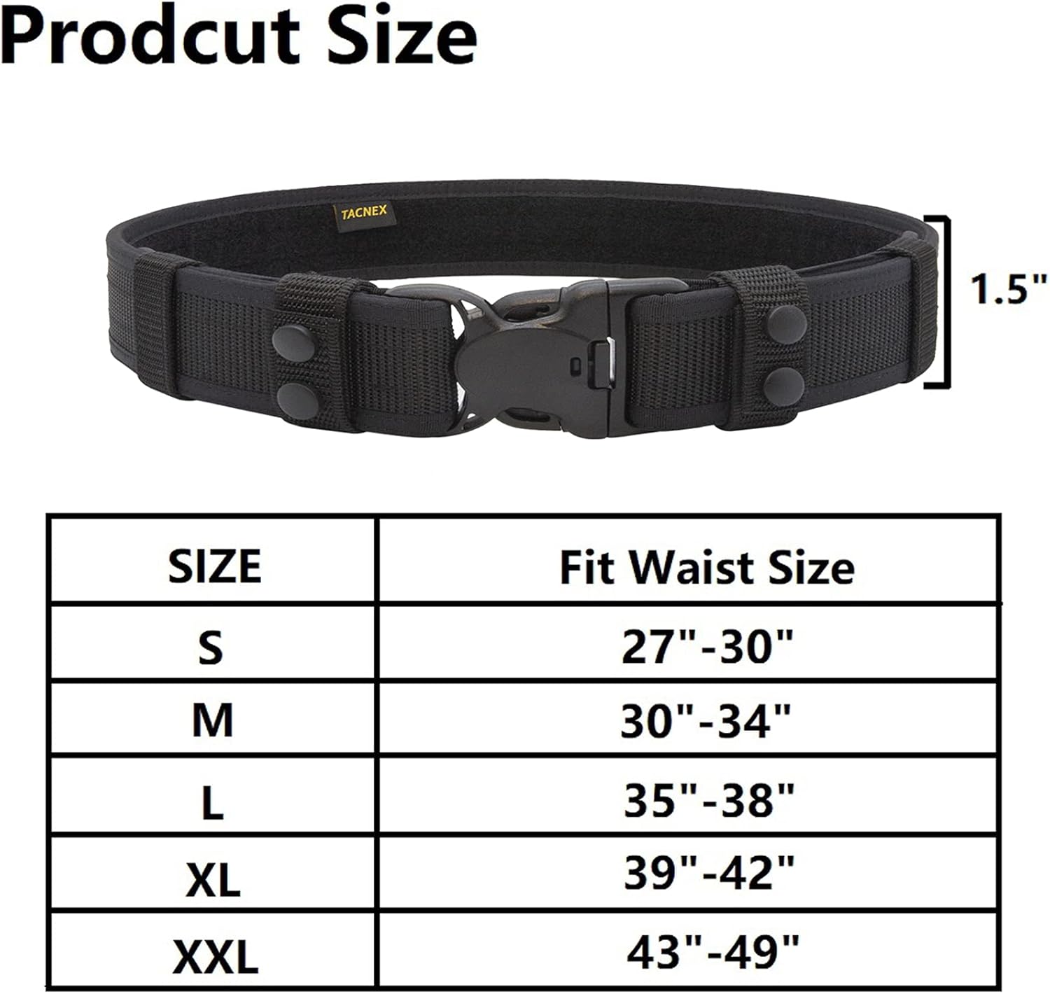 1.5 Duty Belt with Loop Liner 2 Keepers   1.5 Inner Belt with Hook Liner M(30-34)