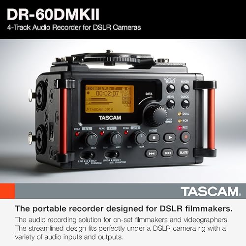 Miniatura 9 de TASCAM Grabadora de audio portátil de 4 canales para cineastas DSLR negro DR-60DmkII y micrófono de condensador Audio-Technica AT875R de
