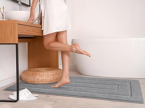 Miniatura 5 de HOMORE Alfombra de baño gris de 24 x 60 pulgadas, suave, absorbente, alfombra de pasillo de baño lavable, alfombras largas antideslizantes para