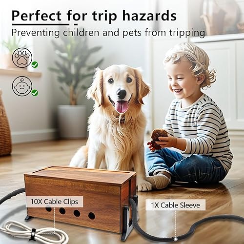 Miniatura 5 de Caja grande de organización de cables, caja oculta de cables de madera y organizador para regleta de alimentación, almacenamiento de cables para