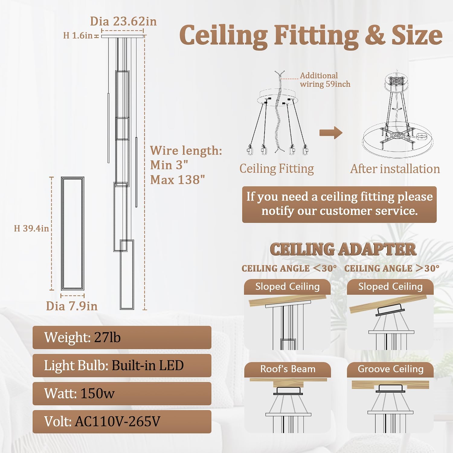 Flashing God Modern Chandelier,Gold Chandeliers with 6 Ring Led Foyer Chandeliers,Larger High Ceiling Chandelier for Living Room,Rectangle Chandelier for Entryway Staircase LED Dimming 2700k-6001k