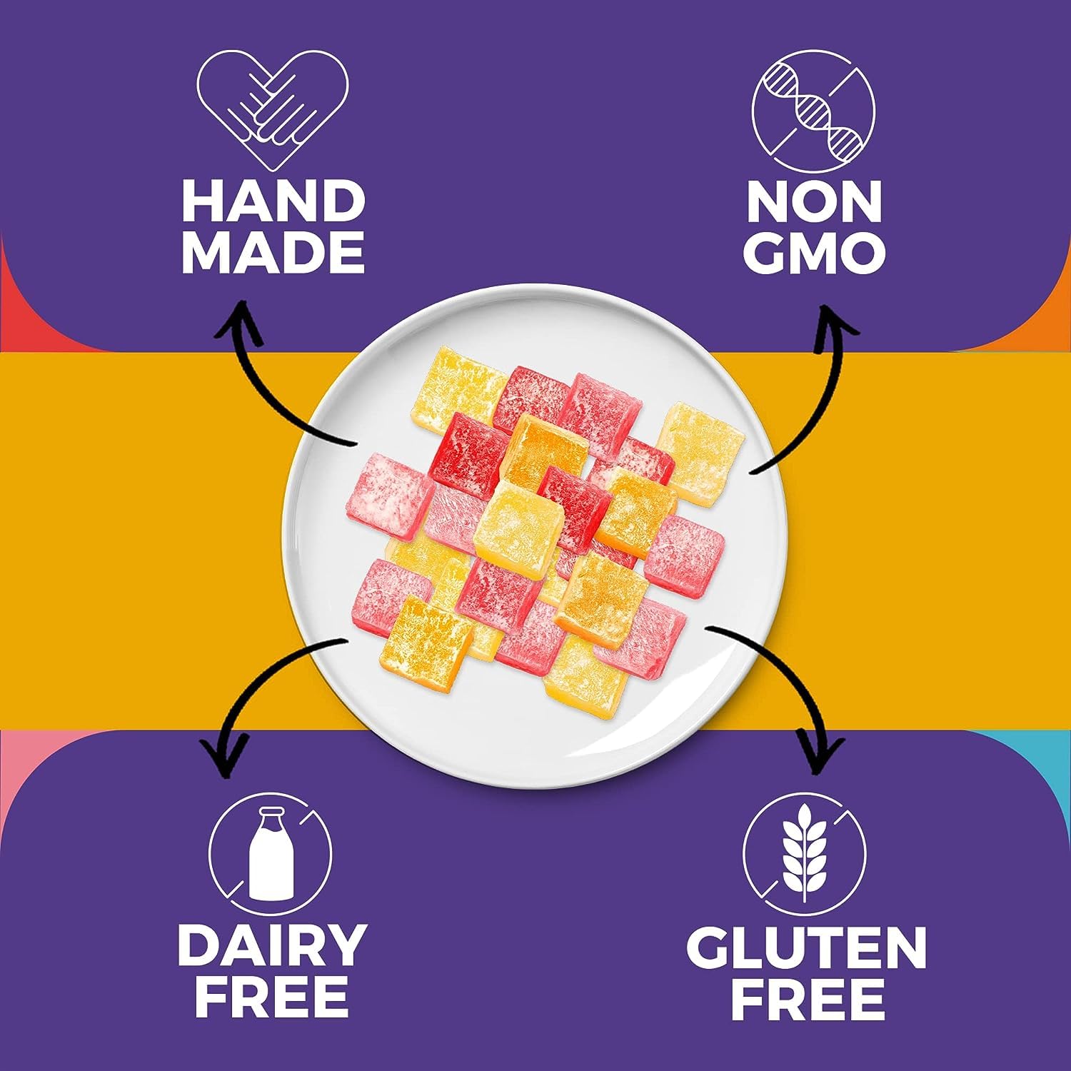 Zest Delites Delizia Turca, Rosa, Fragola, Limone, Arancia; Senza Glutine Vegan Mini Turkish Delight, Lokum 454 g
