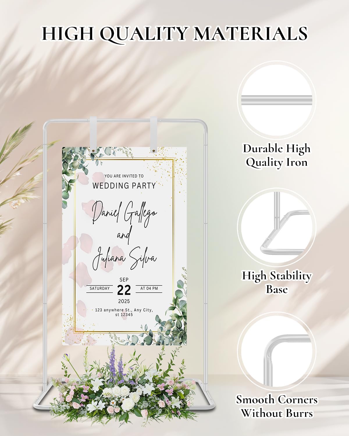 Elegant White Wedding Easel Stand, Adjustable 30x20x68 in Welcome To Our Wedding Sign Display Stand with 39 Premium Templates&Leather Straps, Sturdy Display for Wedding, Birthday, Anniversary
