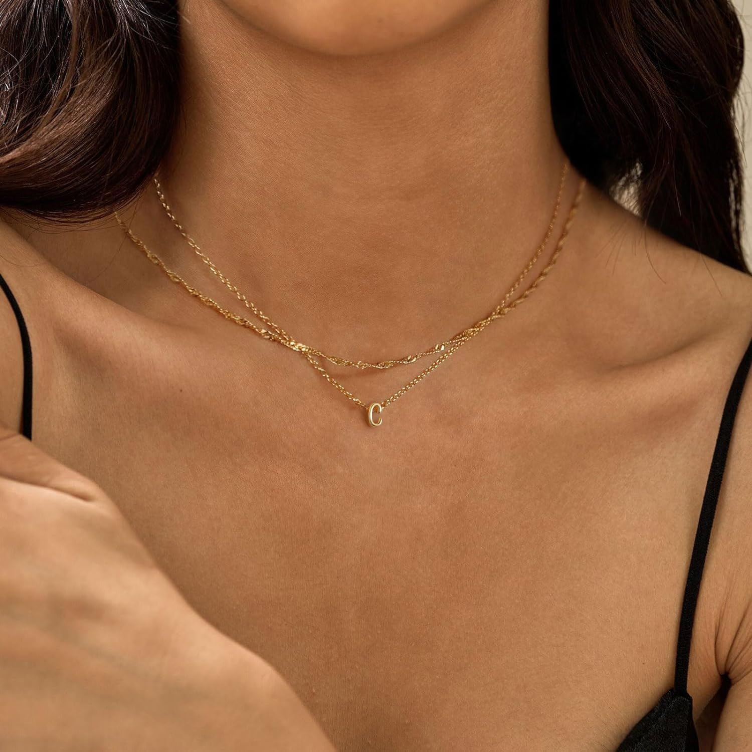 Initial Necklace for Women, Personalized A–Z Tiny Letter Pendant, 14K Gold Plated Name Choker, Cute Stackable Necklaces, Dainty Layered Jewelry Valentines Day Gift for Her - Image 2