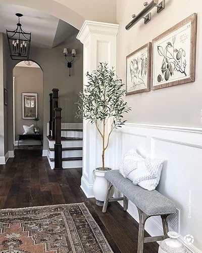 Vista 6 de Phimos Árbol de olivo artificial alto falso en maceta con maceta, grandes ramas de olivo sintético y frutas, árbol artificial para decoración