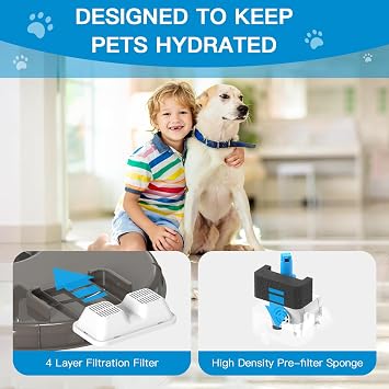 Dog Water Fountain Filters for 170 Oz/1.3Gal Pet Water Dispenser Fountain Filters (9 Filters+ 9 Sponges)
