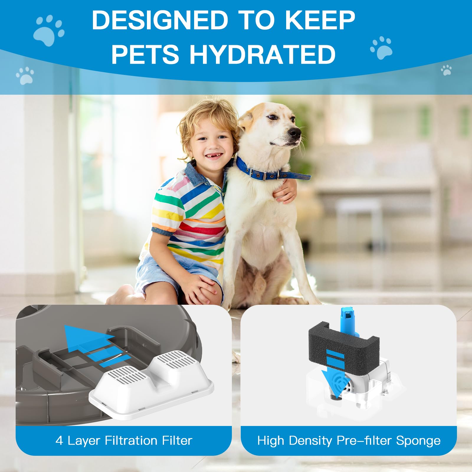 Filtros de fuente de agua para perros para dispensador de agua para mascotas de 270 onzas/1.3 galones (9 filtros + 9 esponjas)