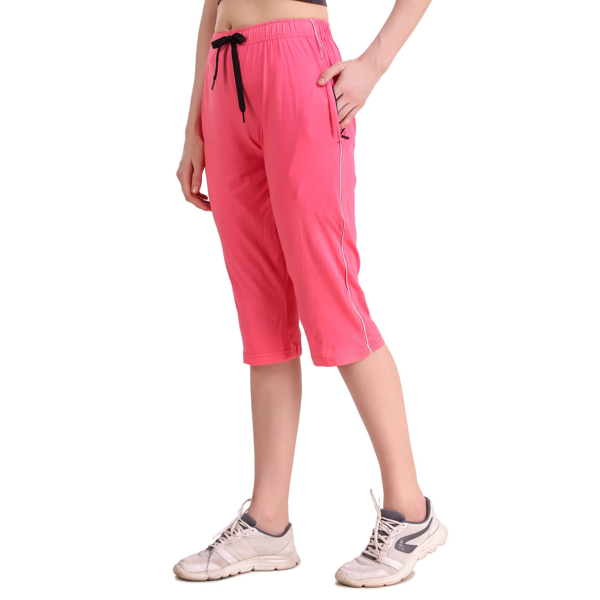 UZARUS Women's Cotton Sports Elastic Trackpants Shorts Capris (XX-Large, Peach) - Image 3 thumbnail