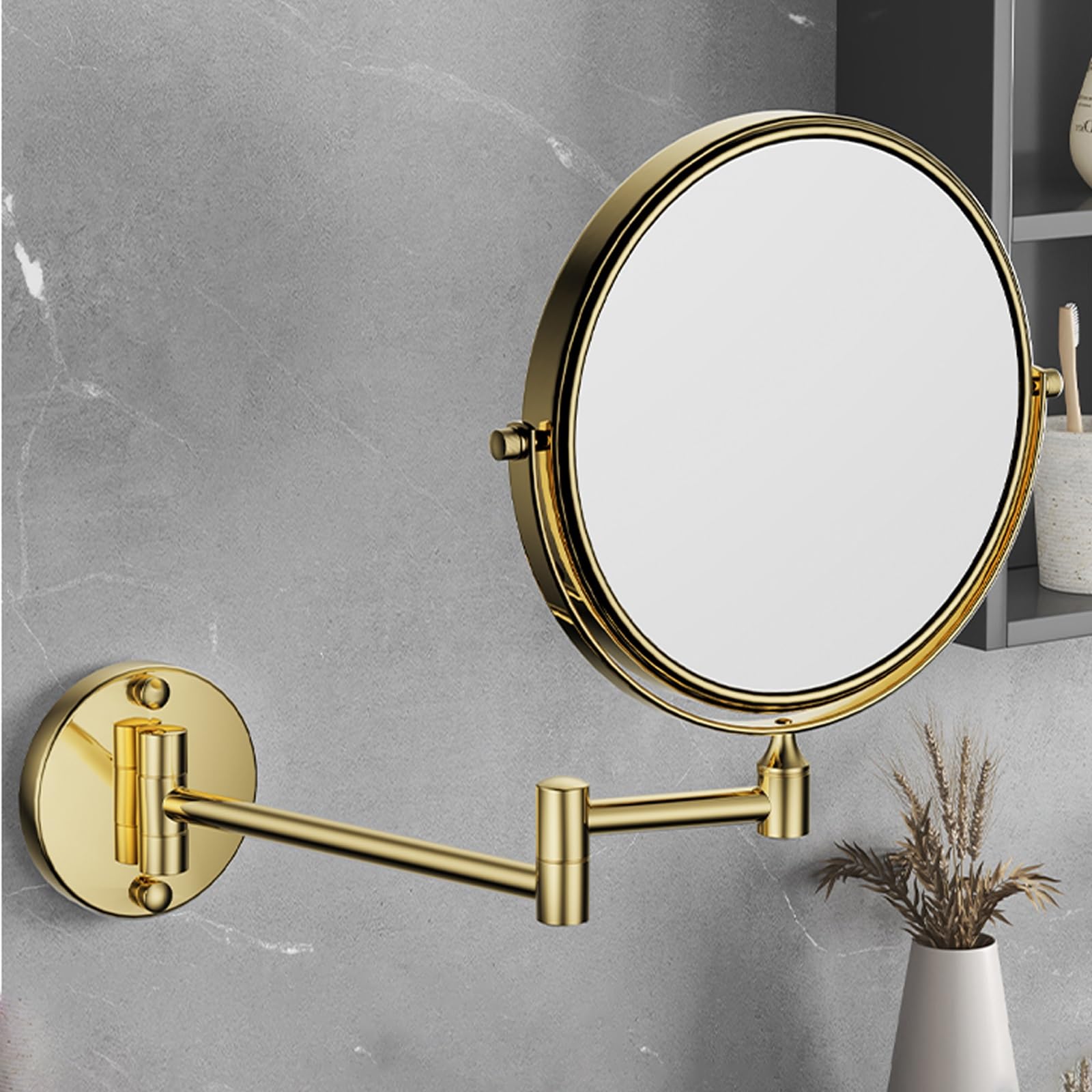 Espejo de maquillaje montado en la pared, espejo de aumento de doble cara 1X/3X, espejo giratorio de 360 grados para afeitarse, espejo cosmético de baño extensible para hombres y mujeres