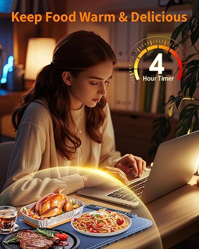 Miniatura 7 de Tapete de calentamiento de alimentos, bandeja de calentamiento eléctrica mejorada, 7 ajustes de temperatura y temporizador de 6 horas, calentamiento