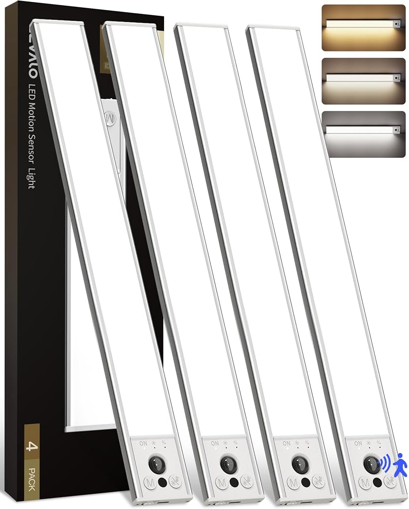 EZVALO 16.5-inch Under Counter Lights., Motion Sensor Under Cabinet Lights | 4-Pack, 4000mAh Rechargeable Battery, Wireless, Magnetic, 3 Color Temps, Dimmable, Kitchen, Closet, Stairs - Amazon.com