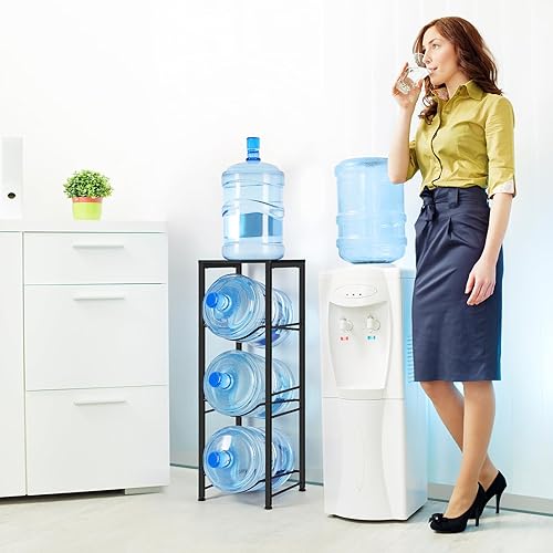 Miniatura 8 de MOOACE Soporte para jarra de agua de 5 galones, soporte para botellas de agua de 3 niveles con estante de almacenamiento, dispensador de agua