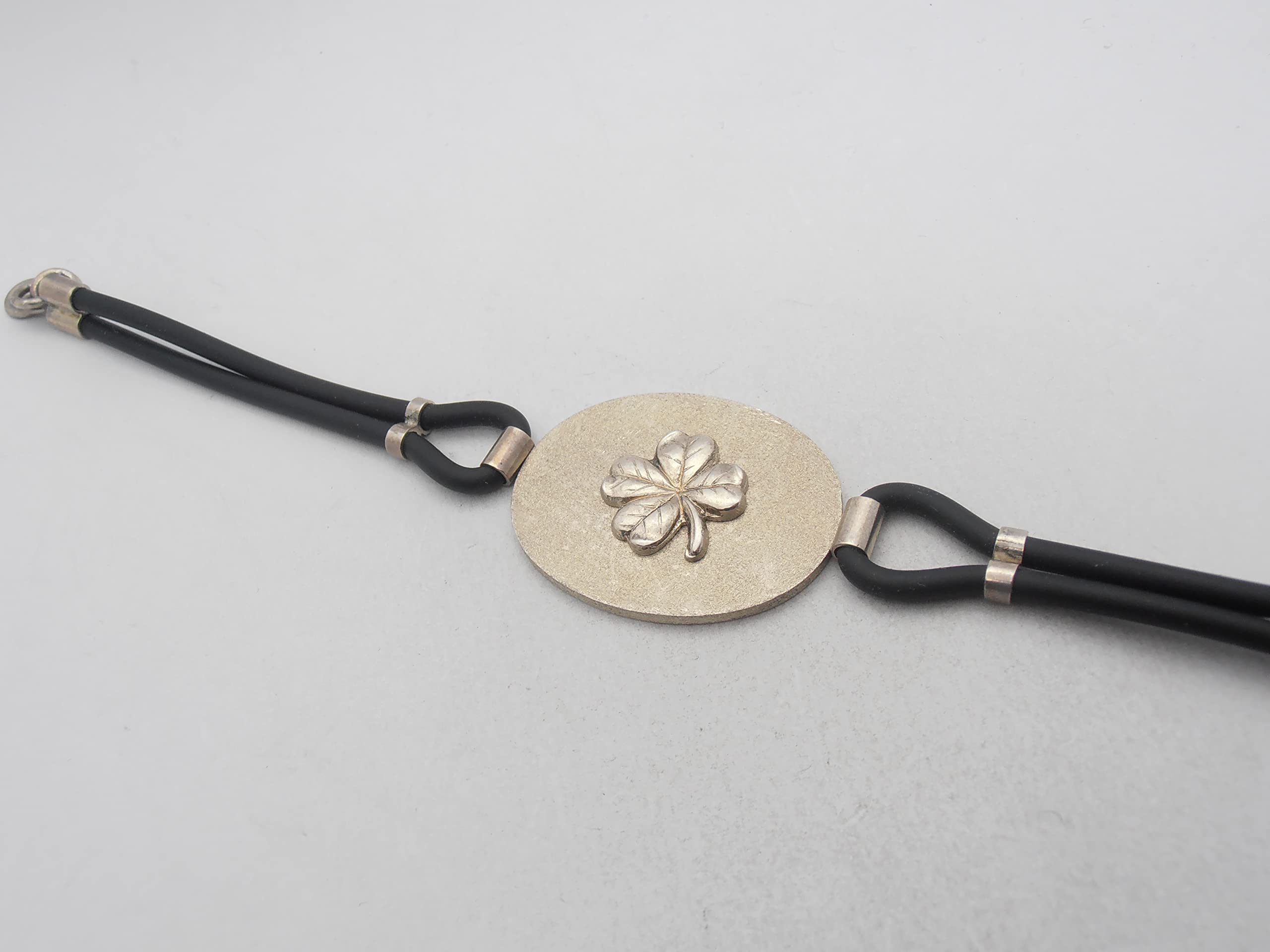 Cuatro Hojas: Pulsera de Plata 925 Y Caucho Con Amuleto de la Suerte - Pulsera Fortuna