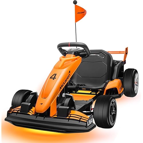 ENYOPRO 36V 9Ah Electric Go Cart for Kids, Licensed McLaren Go Kart w/3-Section Adjustable Seat, Soft Start & Brake Pedal, Electric Drift Kart w/LED Lights, 8.7 MPH, Crazy Cart for Kids 6-12 Years Old