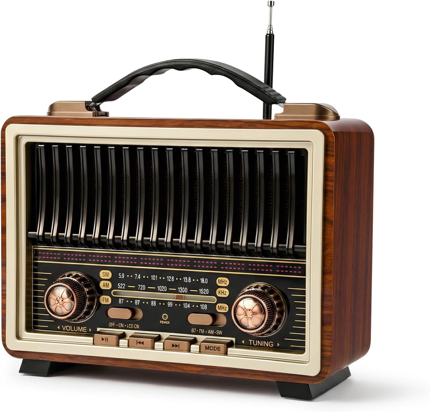 Retro Radio Bluetooth Speaker with Stereo Sound, AM FM Radio Portable with Loud Volume, Rechargeable Speaker (Black)