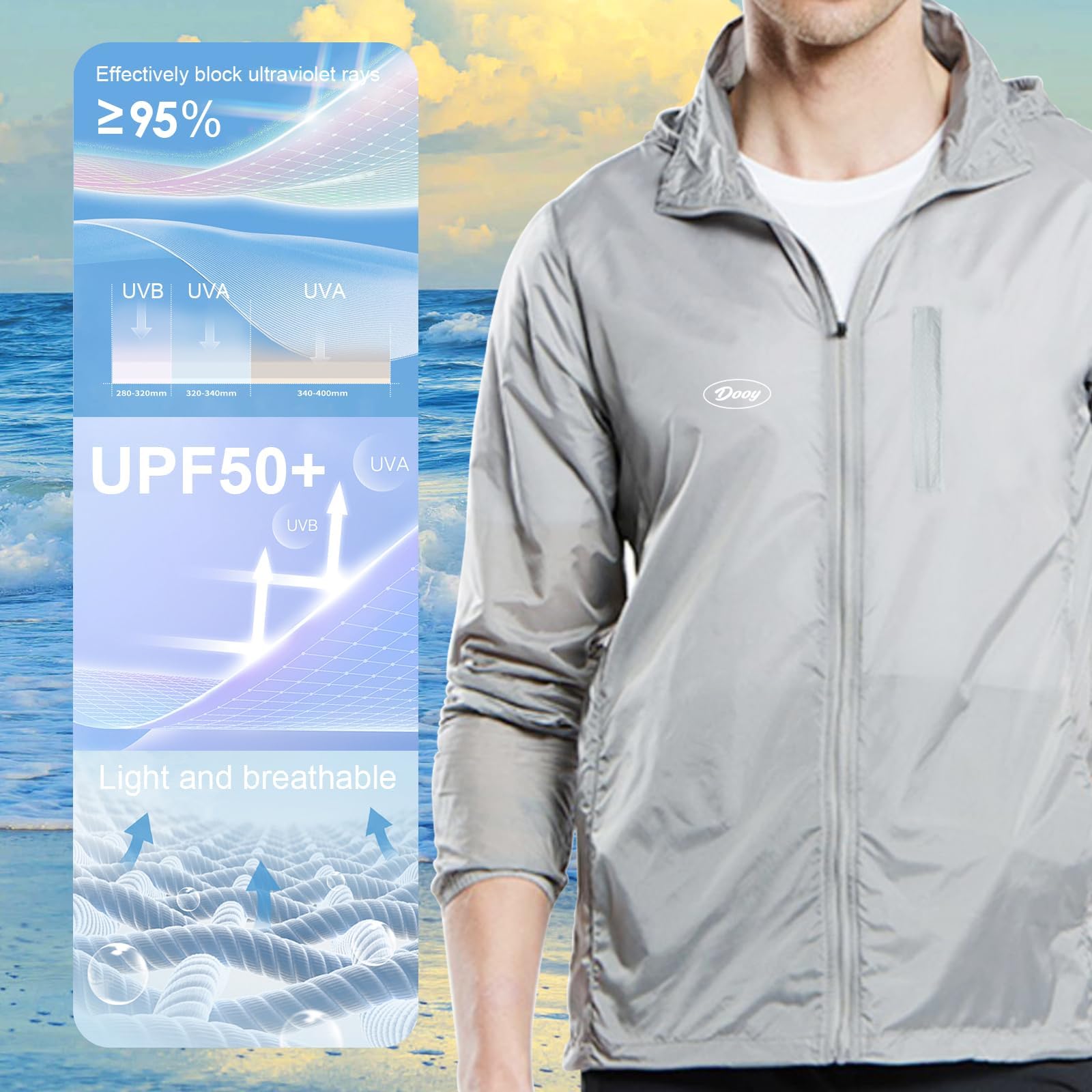 Herren-Fahrrad-Laufjacke, dünn, leicht, verstaubar, mit Aufbewahrungstasche, Windbreaker mit UPF 50+ Sonnenschutz, Outdoor-Mantel zum Wandern, Radfahren, Reisen, 80 g