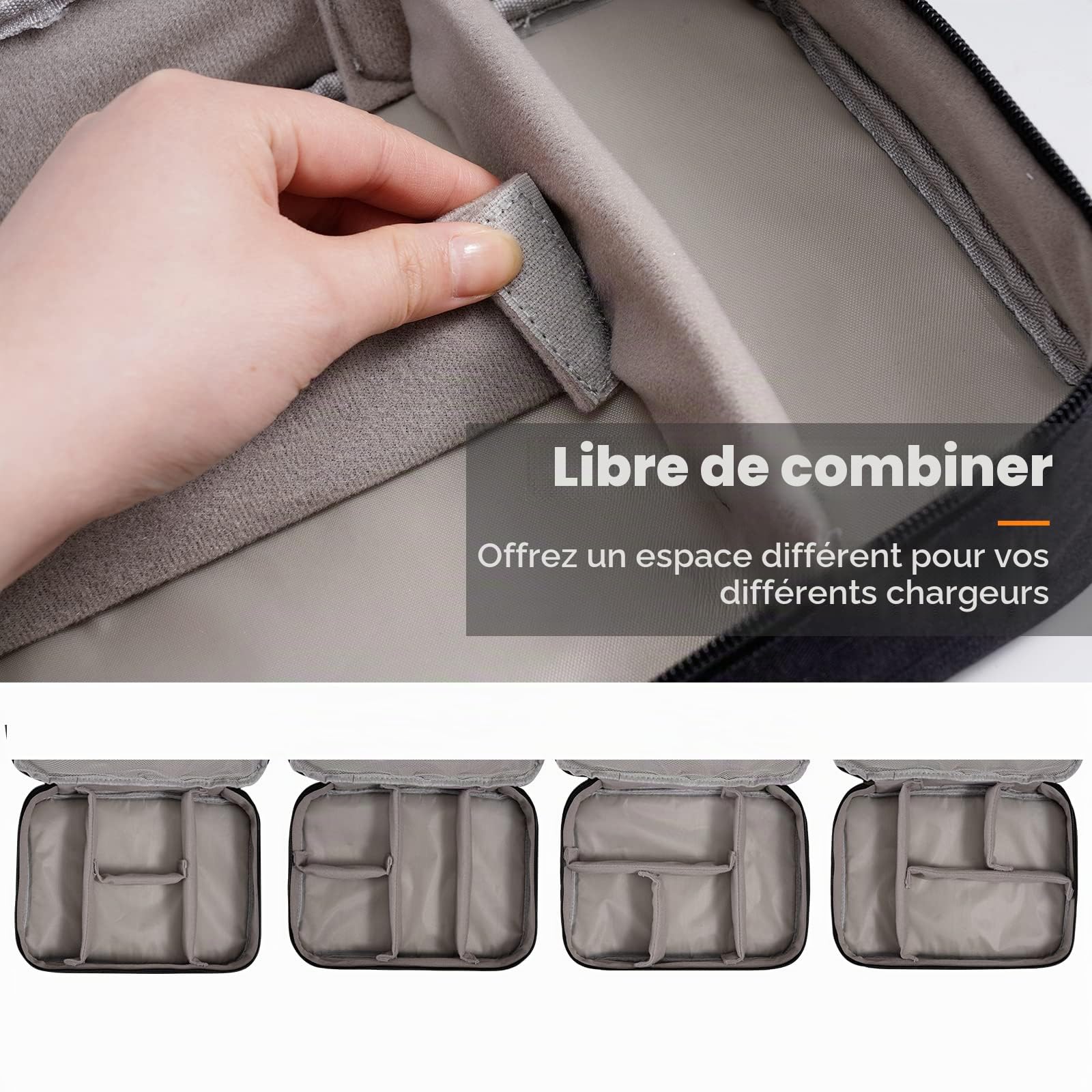 OrgaWise Sac Électronique Multifonctionnel Portable Étanche pour Tablette, Disque Dur, Chargeur (Noir, 3 Couches)