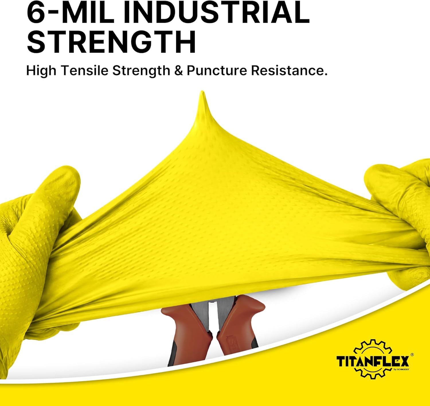 TitanFlex Heavy Duty Industrial Nitrile Gloves with Raised Diamond Texture, 6-mil, Latex Free (Yellow)