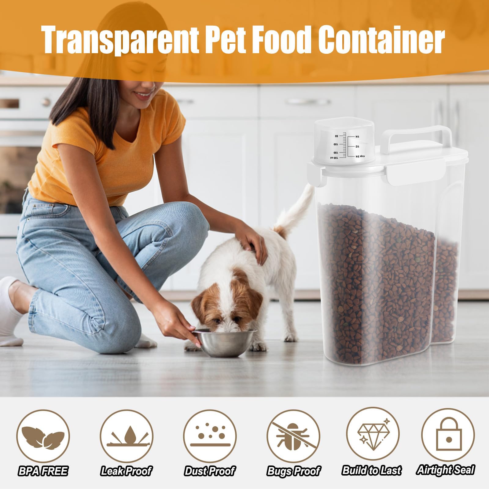 Contenedor grande de almacenamiento de cereales, dispensador de arroz, contenedor de comida para mascotas, perros, gatos, con boquilla grande y taza, recipiente hermético sin BPA para almacenar