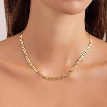 NUZON Fashion Cuban Link Chain Necklace and Gold Beaded Necklace Set