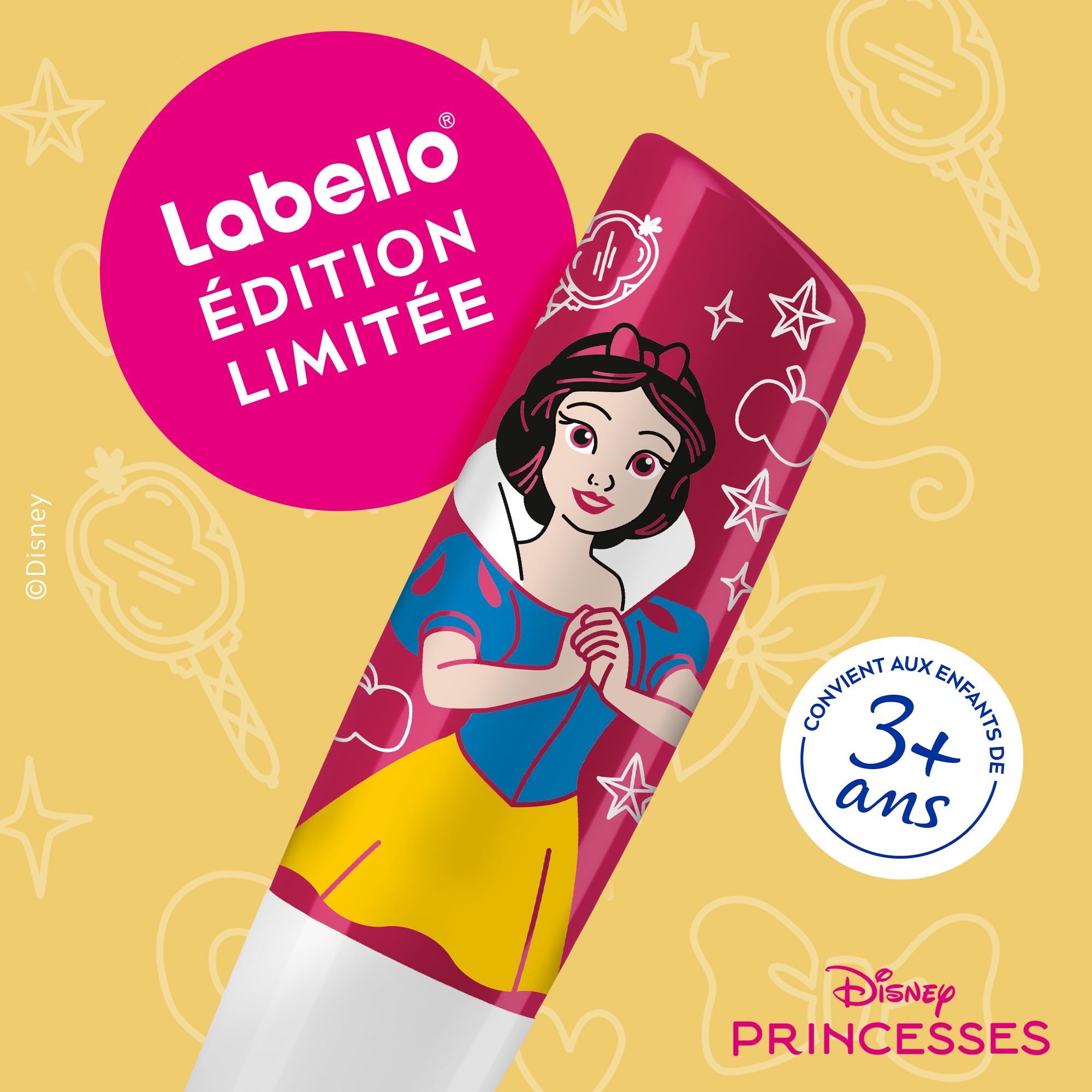 LABELLO Baume à lèvres Édition Limitée Disney Princesse Blanche-Neige Cherry Apple Dream 1x 4,8 g — Stick à lèvres hydratant pour enfants — Baume parfumé à la cerise