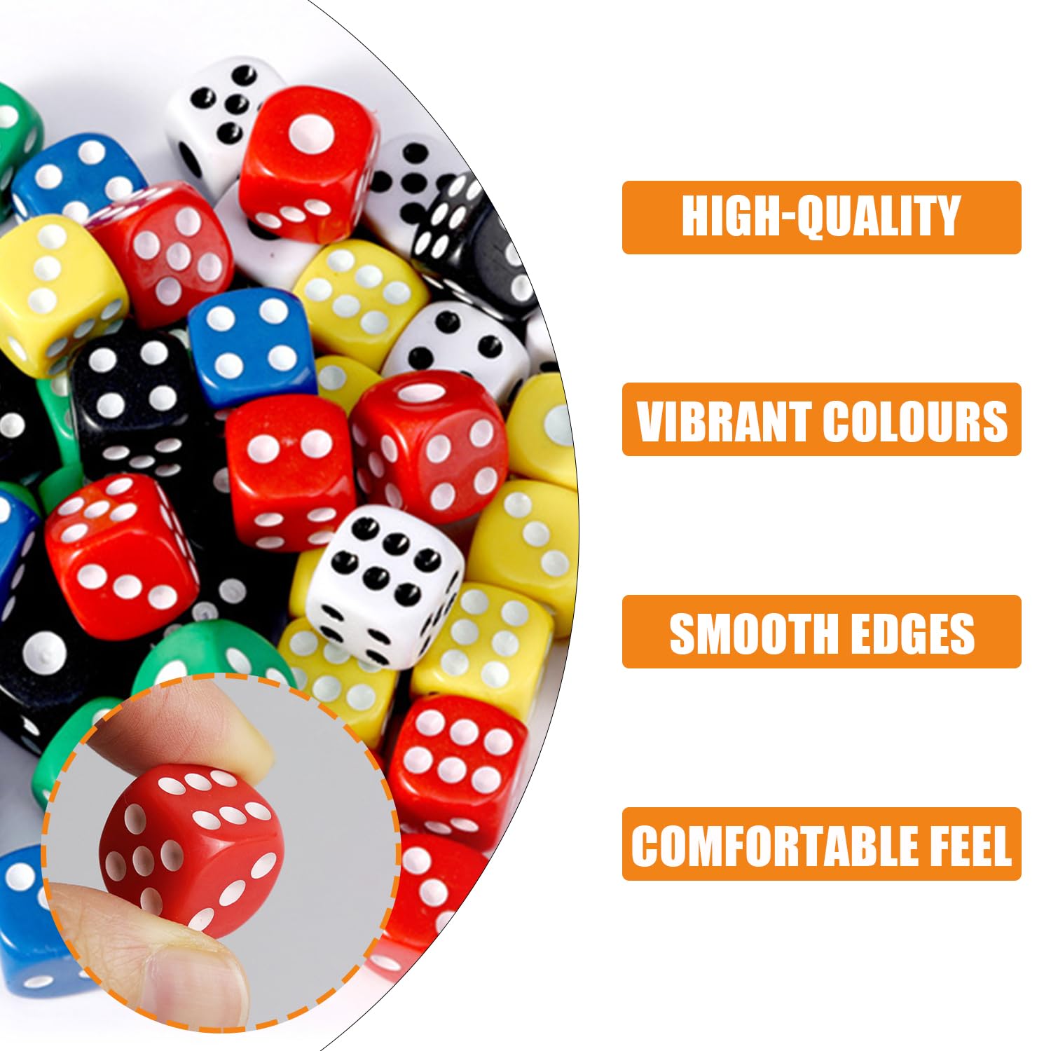SYEYCW 60 Pcs Dice Set, 14mm Six-Sided Dice, Rounded Edges for Smoother Rolling, for Family Games, Board Games, Poker, Classroom Teaching, Educational Toys, Black, White, Red, Green, Blue, Yellow - Image 3