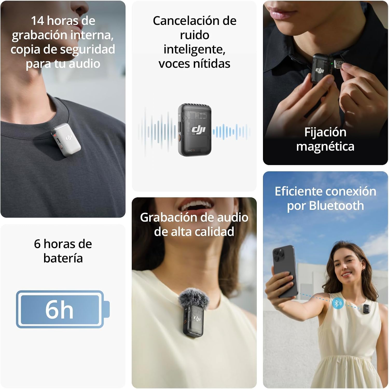 Transmisor DJI Mic 2 (Shadow Black), micrófono inalámbrico con cancelación de Ruido Inteligente, 14 Horas de grabación Interna, 6 Horas de batería, fijación magnética, Bluetooth, Vlogs 3