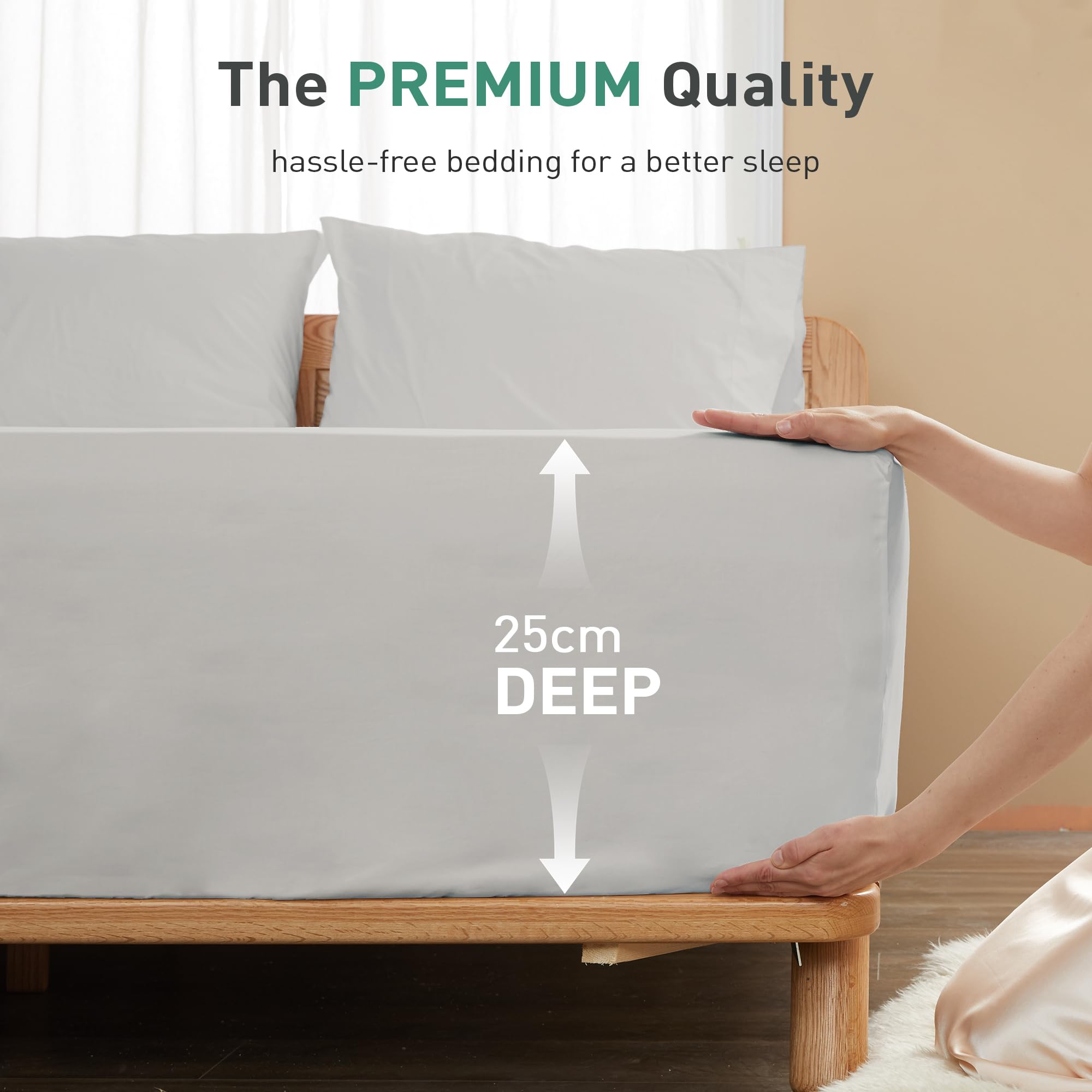 Sylvanora 100% Egyptian Cotton Fitted Sheet, 25cm Extra Deep Pocket with 4 Elastic Corner Straps - Image 2