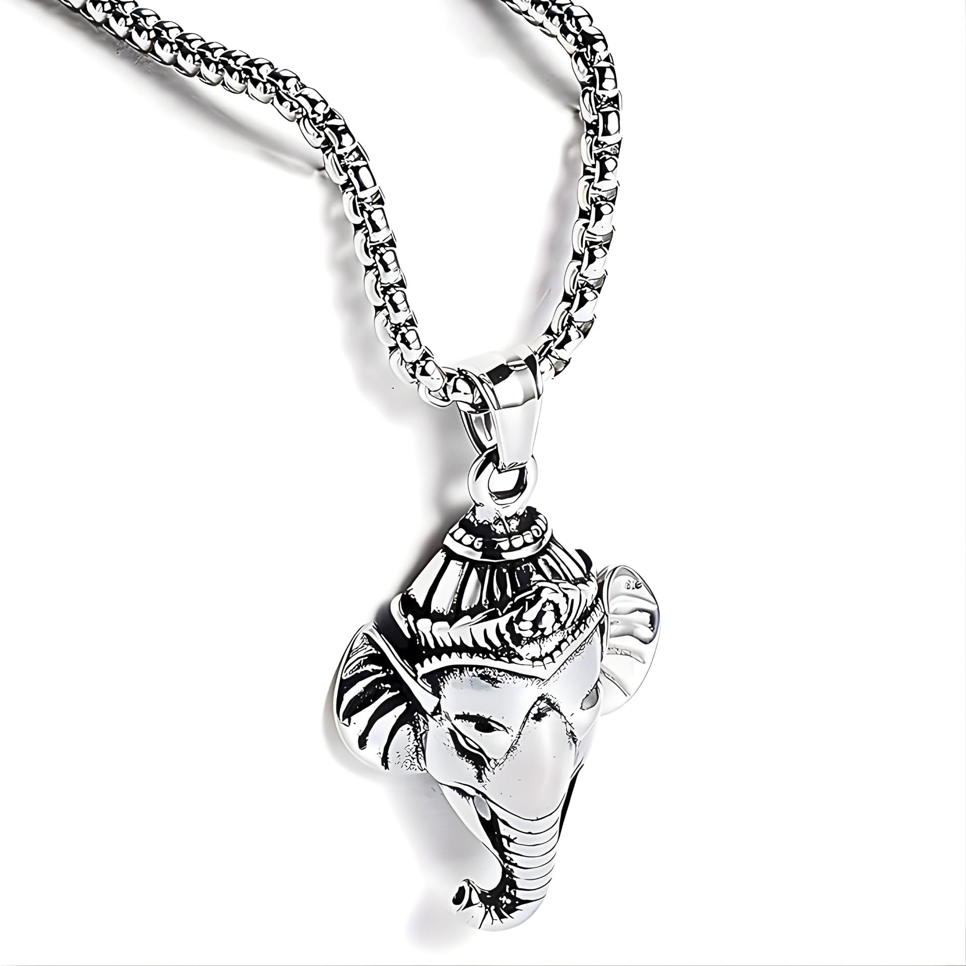 Stainless Steel Antique Silver Finish 'Vakratunda Gajraj Majesty' Lord Ganesha Pendant Necklace With Chain For Men And Boys | Hindu Devotional Faith Jewellery | Rugged Macho Style Bold Biker Statement Jewellery For Daily, Club, Party Use & Spiritual Gifting (NK1514) 1Pc-image-12
