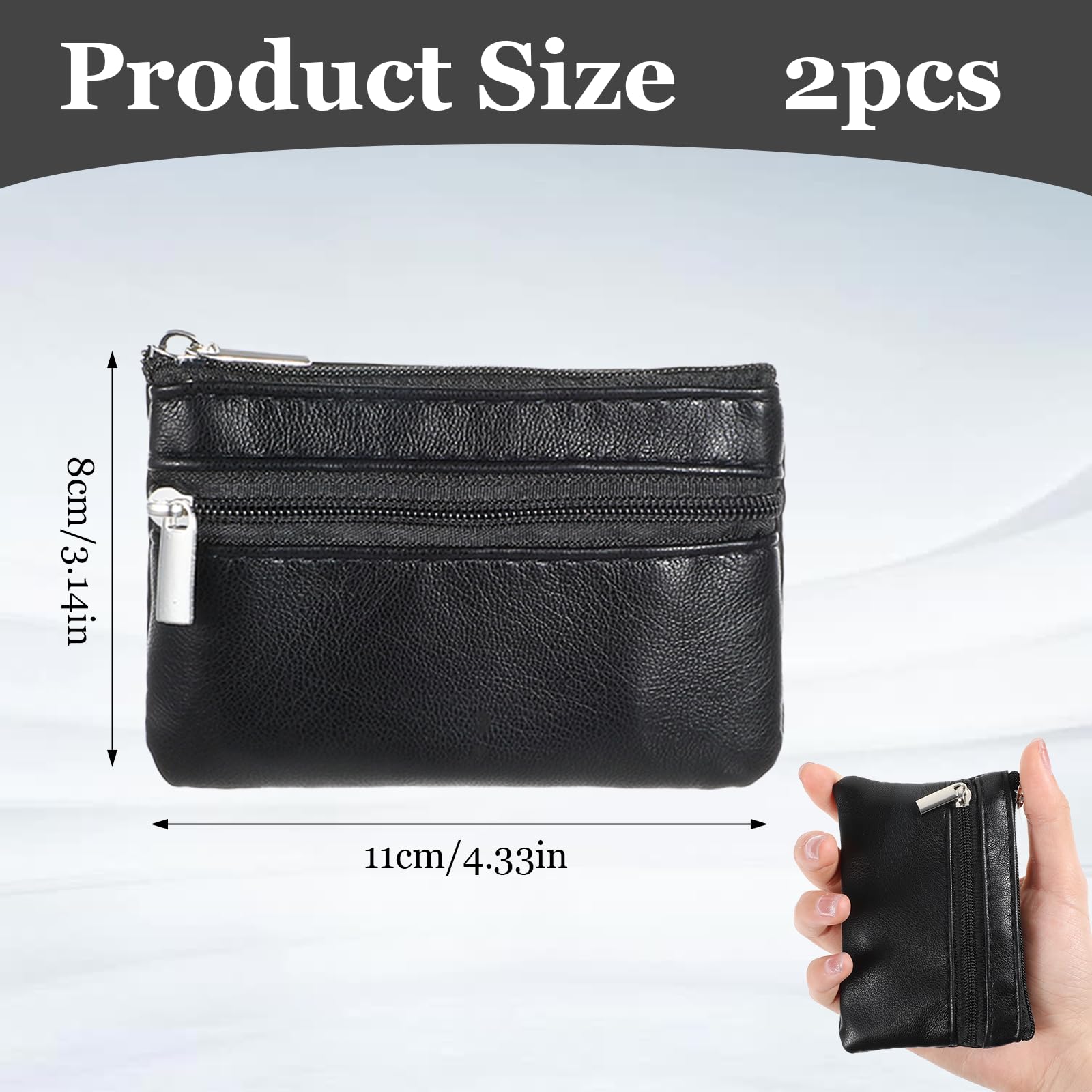 2 sztuki etui na klucze ze skóry jagnięcej, 11x8 cm, supermiękki w dotyku, mały portfel na klucze z zamkiem błyskawicznym dla mężczyzn i kobiet